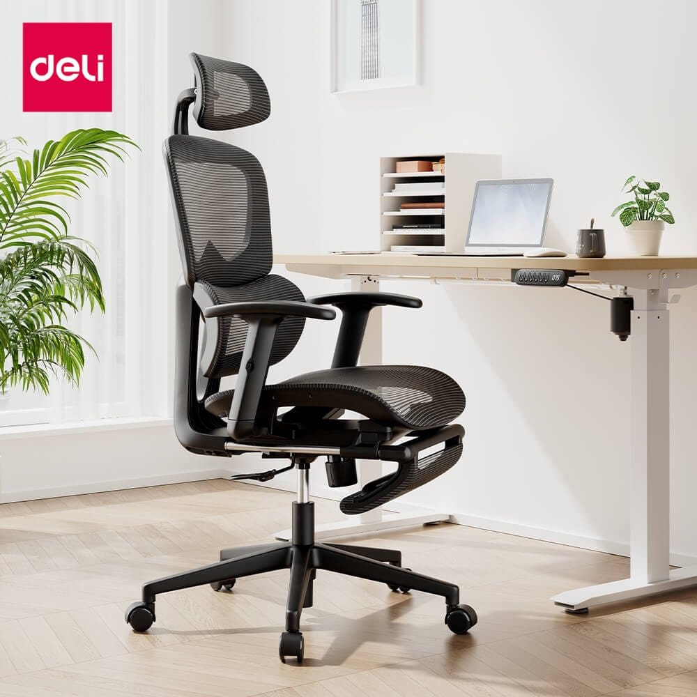 เก้าอี้ทำงาน DELI E4990-BK-01 มีที่พักเท้า สีดำ
